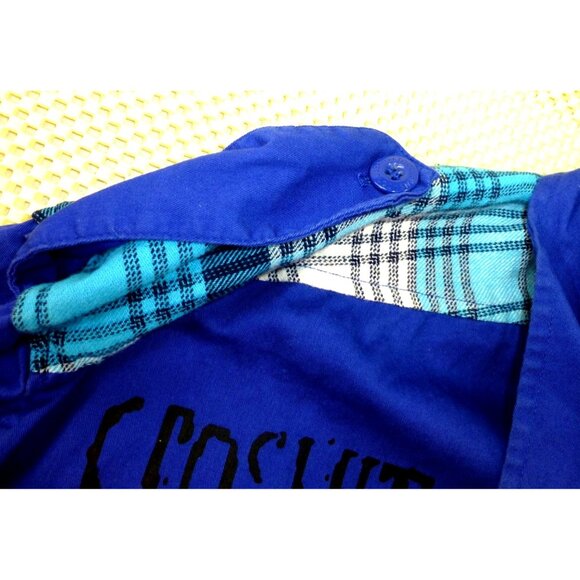 Tool Jeans Mens 4XL Blue Plaid Patchwork Long Sleeve Shirt With Graffiti Print - Picture 9 of 12